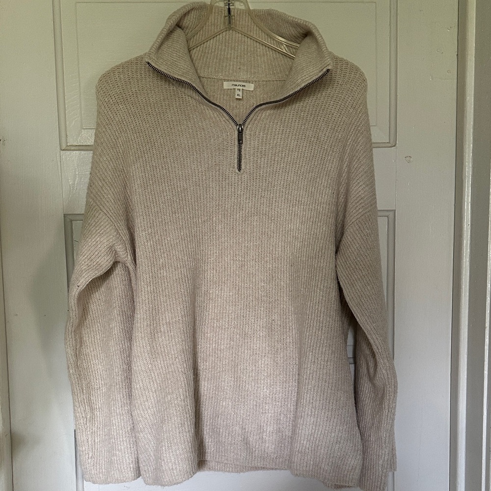 Maurices Beige Half-Zip Ribbed Pullover
